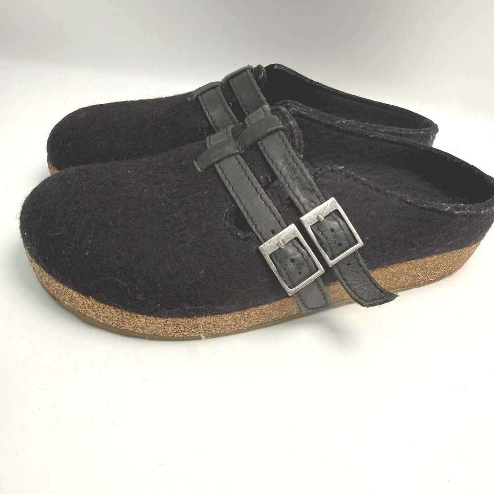Haflinger Haley Clogs Black Boiled Wool EU 36 US 5.5 Lagenlook Cottagecore Euro